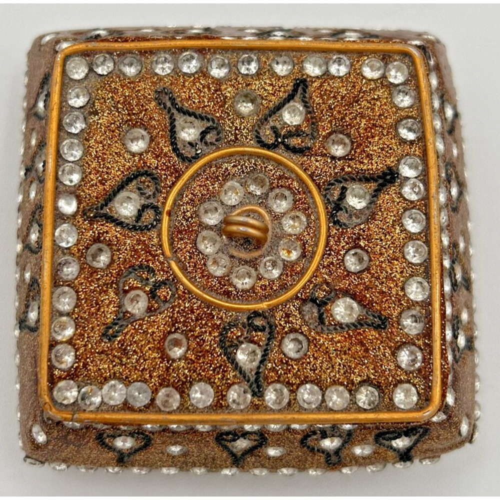 Vintage Glitter and Rhinestone Inlay Trinket Box SKU PB206
